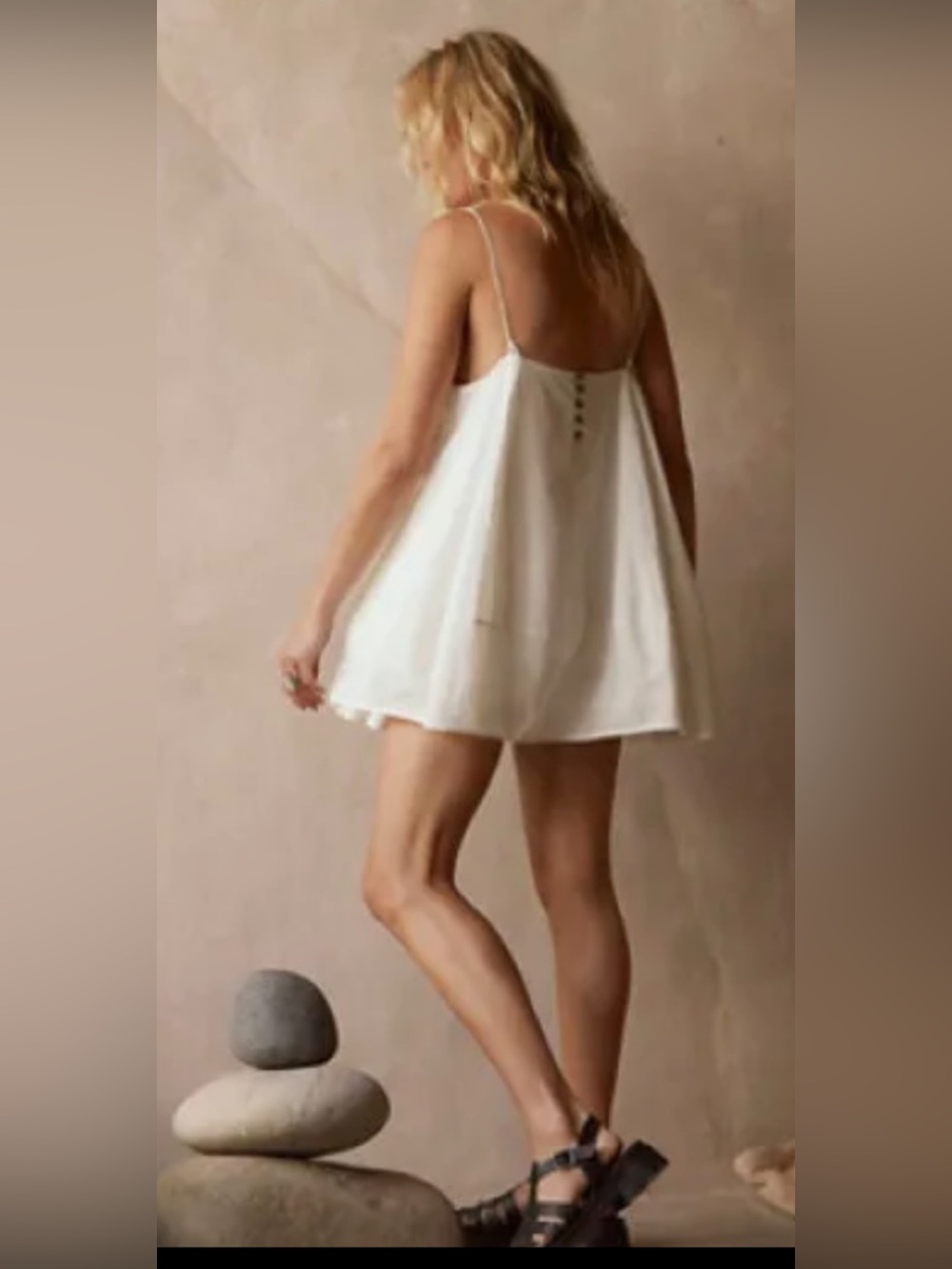 Free People White Trapeze Tunic Tank Mini Dress Size Medium Boho Festival